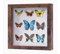 Muzilife 8x8 Shadow Box Picture Frame with Linen Board - Deep Wood & Glass Display Case to Hang Memory Box Baby Sports Memorabilia, Pins, Awards, Medals, Wedding, Tickets and Photos, Rustic Brown