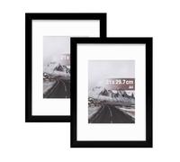 Muzilife A4 Picture Frame with Real Glass Cover, Black Photo Frame Display Pictures 6x8 with Mat or 8.3x11.7 without Mat, Vertical & Horizontal on Wall