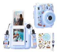 MUZIRI KINOKOO Camera Case for Fuji Instax Mini 12/Fuji Mini 12 Instant Camera, Hard PVC Protective Case with Photos Pocket to Store 10 Photos - with Shoulder Strap & Camera Sticker - Blue