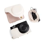 MUZIRI KINOKOO Case for Panasonic Lumix DC-TZ99/ZS99 Digital Camera, PU Leather Protective Cover for Lumix TZ99/ZS99, Detachable Carrying Case with Adjustable Shoulder Strap - White