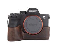 MUZIRI KINOKOO Case for Sony A7V/A7RV/A7 IV Camera, Retro Style Genuine Leather Half Case for Sony Alpha 7V/A7M5/A7R5/A7RM5/A7M4 with Opening Bottom and Hand Grip Design - Coffee