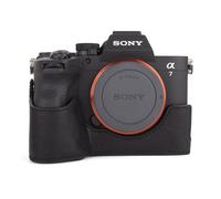MUZIRI KINOKOO Case for Sony A7V/A7RV/A7 IV Camera, Retro Style Genuine Leather Half Case for Sony Alpha 7V/A7M5/A7R5/A7RM5/A7M4 with Opening Bottom and Hand Grip Design - Black
