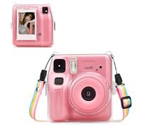 MUZIRI KINOKOO Clear Case Compatible for Instax SE Camera, Crystal Hard PC Cover Carrying Case for Fuji Instax Mini SE Instant Camera with Film/Photo Pocket & Removable Rainbow Shoulder Strap