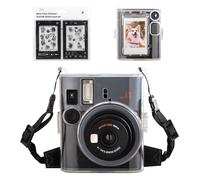 MUZIRI KINOKOO Clear Case for Instax Mini 41 Instant Camera - Mini 41 Hard PVC Protective Case with Photos Pocket - with Adjustable Leather Shoulder Strap & Black Camera Sticker - Transparent