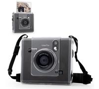 MUZIRI KINOKOO Clear Case for Instax WIDE EVO Instant Camera - Fuji WIDE EVO Camera Hard PVC Protective Case - Crystal Clear Cover with Black Adjustable PU Leather Shoulder Strap - Transparent