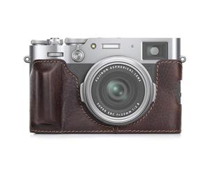 MUZIRI KINOKOO Fuji X100VI Case, Genuine Leather Protective Half Case Compatible for Fujifilm X100VI Camera - with Opening Bottom and Hand Grip Design - Coffee