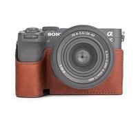 MUZIRI KINOKOO Protective Camera Case for Sony A7C II/A7C2/A7CM2/A7CR, Retro Genuine Leather Half Case for Sony Alpha 7C II/Alpha 7CR Camera with Hand Grip and Opening Bottom Design - Brown