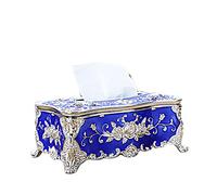 MUZIT box,Tissue Cover Holder,Creative Embossed Roses And Rhinestones Rectangular Acrylic Tissue Box Cover Dispenser Napkin Organizer for Bathroom(Bluesilver)