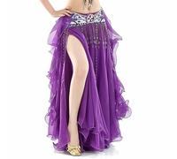 MUZIZY Women Belly Dance Skirts Double Layer Ruffles Big Swing Skirt Double Split Skirts Chiffon Skirt Training Performance Dancing Skirts Festival Costume Belly Dance Outfit,Purple,one size