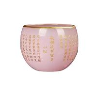 muzoira 1pc Engraved Heart Sutra Glass Tea Cup 80ml Gold Rim Handmade Kung Fu Teacup(Pink)