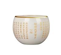 muzoira 1pc Engraved Heart Sutra Glass Tea Cup 80ml Gold Rim Handmade Kung Fu Teacup(White)