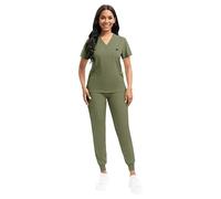 muzoira Pet Clinic Scrubs Set - Moisture-Wicking Polyester-Spandex Uniform for Vet Nurses (9 Colors, S-XXL)(42122-fruitGreen,XXL)
