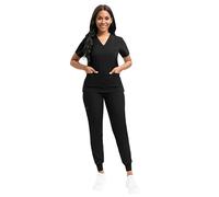 muzoira Pet Clinic Scrubs Set - Moisture-Wicking Polyester-Spandex Uniform for Vet Nurses (9 Colors, S-XXL)(42122-Black,L)