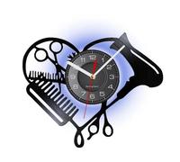 muzoira Vinyl Record Barber Wall Clock Silent - Heart Shape Hair Dryer Scissor Comb Salon Decor(With light)