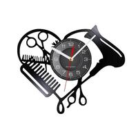 muzoira Vinyl Record Barber Wall Clock Silent - Heart Shape Hair Dryer Scissor Comb Salon Decor(Without lights)