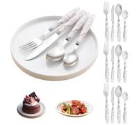 Muzrunq 16PCS Stainless Steel & Marble Cutlery Set for 4 - 4 Dinner Forks, Knives, Teaspoons, Table Spoons - Silver - Polished - Contemporary - Dishwasher Safe