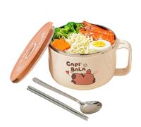 Muzrunq 2Pcs Instant Noodle Bowl with Handle, 800ml Capybara Instant Ramen Bowl with Lid & Tableware 316 Stainless Steel Ramen Cooker for Soup, Noodles