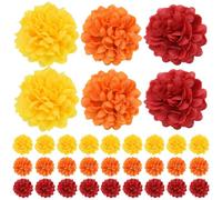 Muzrunq 30PCS Halloween Flowers Head 2 Inch Lifelike Marigold Flowers Head Red Orange Yellow Silk Artificial Marigold for Halloween DIY Wreath Garland Craft