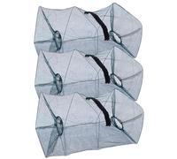 Muzrunq 3Pcs Fish Traps 8x8x21 In Nylon Foldable Portable Minnow Trap with 2 Entry Holes & Zipper Opening Outdoor Fishing Net Fish Trap Minnow Traps for Bait Crab Net Fishing