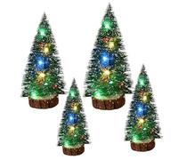 Muzrunq 4Pcs Mini Christmas Tree with Colorful Lights 4 Sizes Small Christmas Tree with Wooden Base for Home Office Tabletop Party Decor