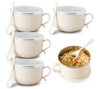 Muzrunq 4Pcs Ramen Bowl with Lid Portable Instant Noodle Bowl with Handles and Spoon Soup Mugs for Soup, Noodles, Dumplings, Salads Ramen with Lid, Noodle