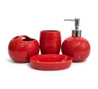 Muzrunq 4Pcs Red Bathroom Accessories, Modern Ceramic Bathroom Accessories Set Includes Soap Dispenser Toothbrush Holder Tumbler and Soap Dish for Home