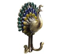 Muzrunq Aluminum Alloy Vintage Peacock Wall Mount Coat Hooks, Double Prong, Heavy Duty, Rust Resistant, Multicolor, 13x7 cm/5.12x2.76 inch, 1 Hook