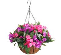 Muzrunq Artificial Hanging Baskets with Flowers Elegant Realistic Impatiens Artificial Hanging Baskets for Outdoor Indoor Lawn Garden Decor