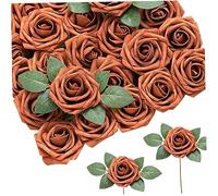 Muzrunq Artificial Rose Fake Roses Orange Flowers Lifelike Bulk Flowers Bendable Burnt Orange Wedding Decorations for Restaurants Valentine's Day 50PCS 9.84x2.95 Inch