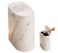 Muzrunq Bathroom Bin with Lid, Plastic Slim Bin White Marble Pattern Dust Can, 11x11x6in Modern Narrow Bathroom Trash Can Waterproof & Anti-Odor for Kitchen, Bedroom, Office