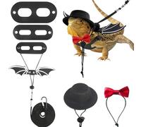Muzrunq Bearded Dragon Leash and Harness Set Classic Bearded Dragon Harness with Hat & Bow Tie Collar for Clothes Reptiles Small Pets Photo Props Le
