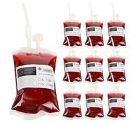 Muzrunq Blood Bags for Drinks 10Pcs 11.8oz Reusable Drink Pouches with Syringe & Labels Vampire Decor Funny Halloween Props for Cosplay Costumes Nurse Graduation Party.