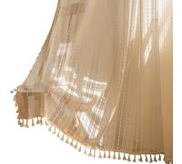 Muzrunq Boho Curtains 58x84 inch Rod Pocket Semi Sheer Crochet Boho Lace Curtains with Tassel 2 Panels Lace Sheer Window