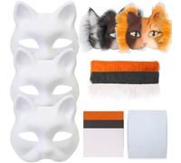 Muzrunq Cat Halloween 3-Pack Therian Mask Kit with Felt Fabric Eye Mesh False Wool Half Face Elastic DIY Furry Mask for Makeup Role-Playing Cosplay Party Decoration
