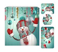 Muzrunq Christmas Shower Curtain Set Waterproof Odor-free Christmas Bathroom Fast Drying Metal Grommet Digit Print Christmas Curtains Bathroom Decor 4Pcs/Set