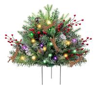 Muzrunq Christmas Urn Filler Lighted Artificial Outdoor Christmas Tree with Pinecones, Red Berries, Dead Branches and Tripod Stake for Porch, Driveway, Yard