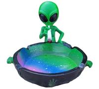Muzrunq Cigar Ashtray, Halloween Funny Alien Smoking Ashtray with Heightened Border Desktop Resin Multicolor Round Fantasy Eccentric Ash Tray for Home Office (Green Alien).