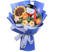 Muzrunq Crochet Flower Bouquet, Lighted Sunflower Graduation Flowers with Graduation Bear, Crochet Bouquet with Bag, 9.84x13.78 inch Flowers