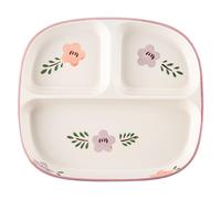 Muzrunq Divided Plates with 3 Compartment 8.3x7.3x1 Square Floral Pattern Ceramic Portion Control Plates for Adults & Kids, Home, School, Kindergarten