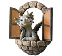 Muzrunq Dragon Statue, Meditated Dragon Figurine Lovely Window Outdoor Resin Sculpture Garden Wall Decor for Outdoor Lawn Courtyard Patio Yard Home