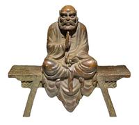 Muzrunq Feng Shui Decor, Buddhist Monk Bodhidharma Sit on Stool Statue Table Decor Meditaion Yoga Ornament Collectible Buddhist Figurine Metal Art