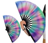 Muzrunq Folding Hand Fan, Trail Ride Fan with Rainbow Outfits, Large Rave Accessories for Line Dancing Wedding Party Decoration