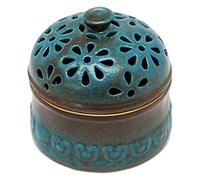 Muzrunq Garlic Keeper, Peacock Blue Garlic Holder with Lid Hollow Flower Ceramic Storage Jar for Kitchen Keeper for Counter, Holder Countertop, Ceramic