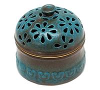 Muzrunq Garlic Keeper, Porcelain Garlic Storage Pot Peacock Blue Holder with Lid Hollow Flower Ceramic Jar Storage Container for Kitchen