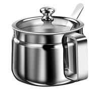 Muzrunq Ghee Container 300ml Stainless Steel Sugar Container with Spoon Ghee Pot with Iid and Handle for Storing Condiments Coffee Sugar Cubes Spices HOME