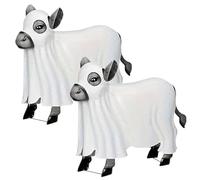 Muzrunq Ghost Cow, 2Pcs 4.5x4.5 Resin Cute Ghost Cow Statue Decor, Spooky Sculpture Ornament for Halloween Indoor Outdoor Decorations