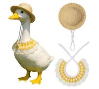 Muzrunq Gooses Outfits Accessories Cute Country-Style Decorative Gooses Clothes Include Straw Hat & Bib for Outdoor Garden Patio Yard Lawn