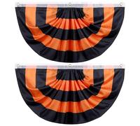 Muzrunq Halloween Bunting, 2Pcs Pleated Orange Black Bunting Flags Outdoor 3x6ft Hanging Halloween Decorations for Porch Garden Indoor Home Decor