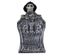 Muzrunq Halloween Tombstones, Light-Up Scary Tombstone with Red Eyes Raising Skull, Creepy Voice Sound-Activated Spooky Halloween Animatronics Haunted House Decor