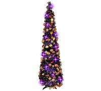 Muzrunq Halloween Tree with Lights, Spooky Black Halloween Tree Artificial Collapsible Pencil Trees for Party Door Porch Home Holiday Decorations